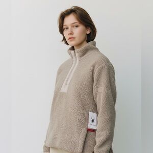 Spyder Taupe Sherpa Quarter-Zip Teddy Jacket